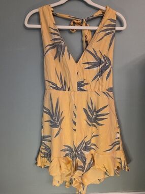 Yellow Tropical Print Sleeveless Romper